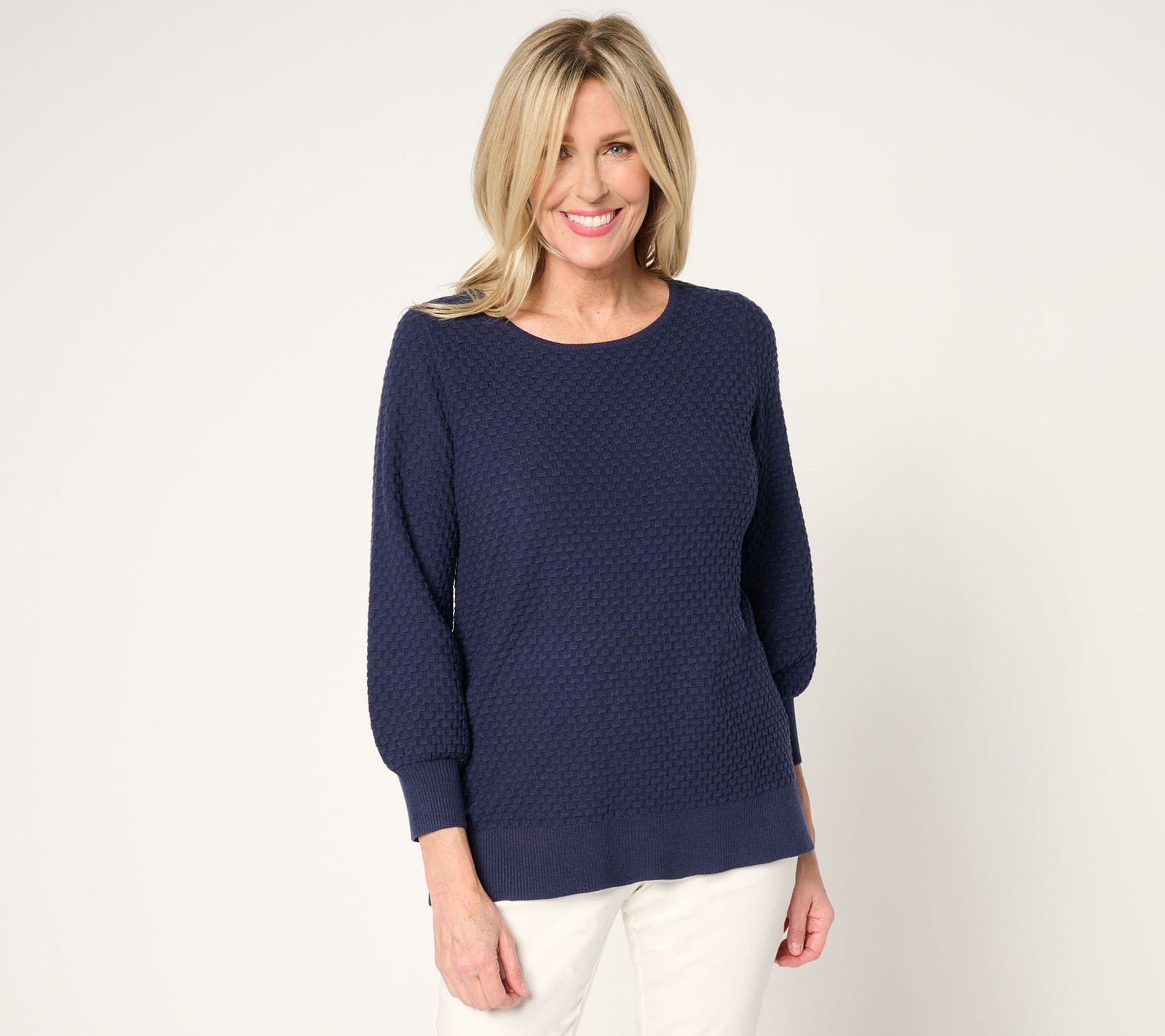 Belle by Kim Gravel Women's Top Plus Sz Sweater 3X Luxe Textured Blue A683206