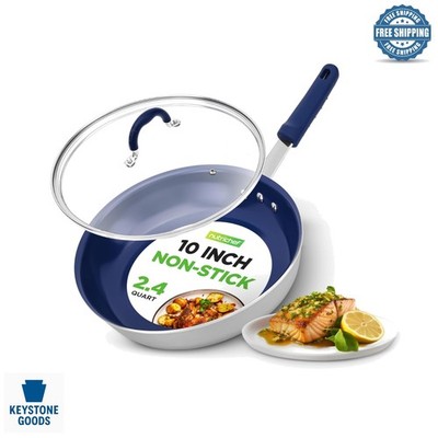 10'' Non-Stick CeramiC Fry Pan with Lid & Silicone Handle