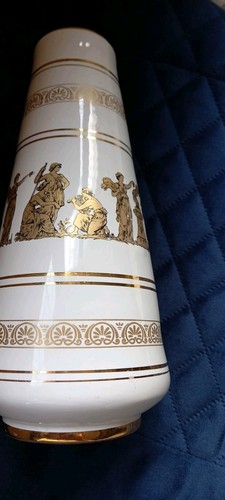 Vintage Handmade Rhodos Grecian 7.5" VASE - White with 24k Gold Trim Stamped B59 - Picture 8 of 8