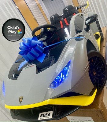 12 V Kinder Elektro Mitfahrauto lizenziert LAMBORGHINI STO mit Drift + Fernbedienung - grau