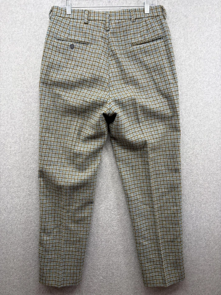 Pantalones de vestir vintage de pata de gallo para hombre pantalones de vestir a cuadros azules delanteros planos a medida Foto 4 de 4
