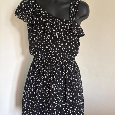 Guess Women's Black and White Dress Polka Dotted Ruffle Asymmetrical