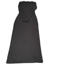 NA-KD Maxi Dress Womens XS Black Stretch Ribbed Side Slit Long Sleeve Crew Neck