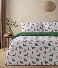 NEW DOTTY DACHSHUND SAUSAGE DOG REVERSIBLE MICROFIBRE KING SIZE DUVET SET.