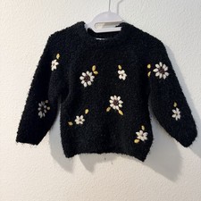 Zara Baby Girl Black Floral Pullover Sweater 9-12 Months