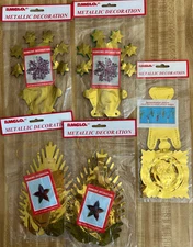 5 VTG Multicolored Foil Hanging Christmas Decorations Stars, Snowflakes, Garland