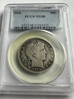 1915 Barber Half Dollar Pcgs Very Good 8