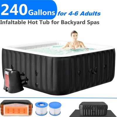 #ad #ad SLSY Square 6 Person Inflatable Hot Tub Spa with 130AirJets and Insulated Cover $478.99
