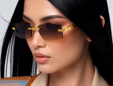 Small Rimless Sunglasses Luxury Women Retro Classic Rectangle Frameless Shape