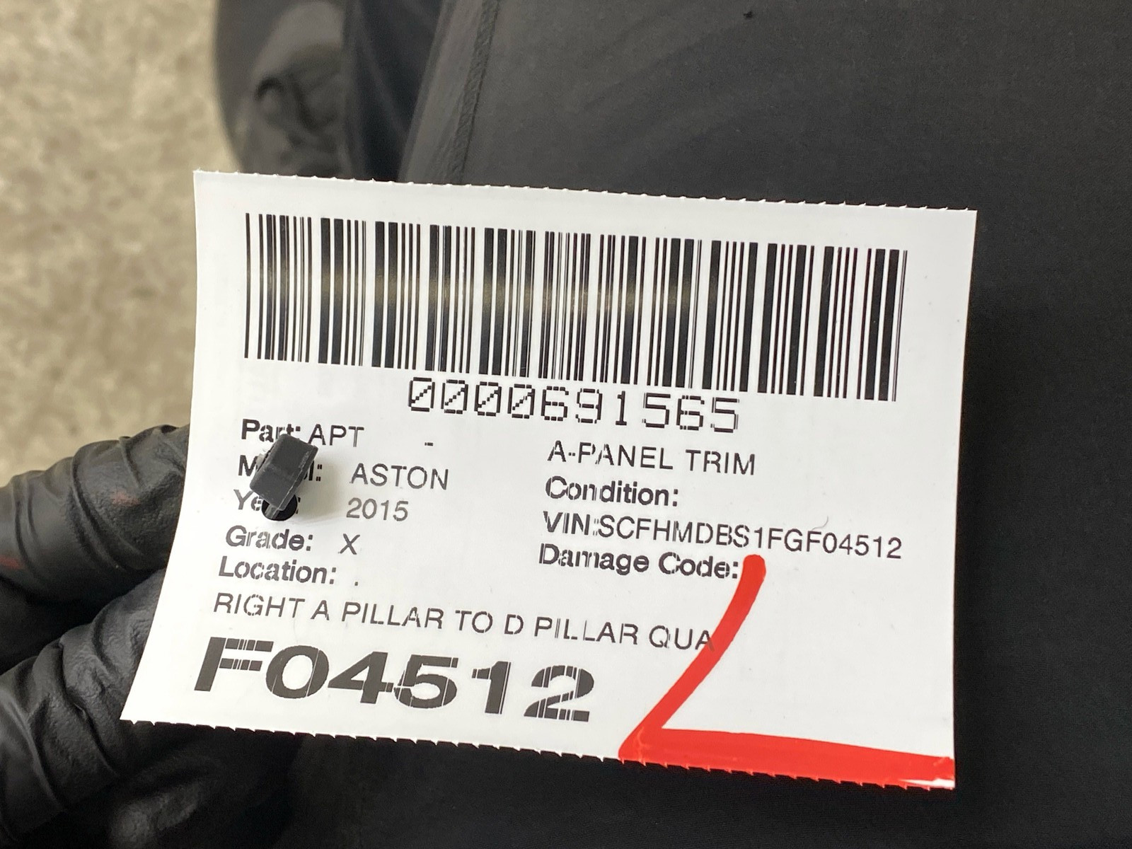 2015 ASTON MARTIN RAPIDE RIGHT A PILLAR TO D PILLAR QUARTER PANEL TRIM COVER SET