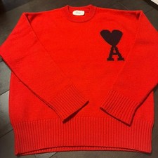 Ami Paris red heart embroidery sweater