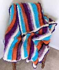 NEW HANDMADE crocheted AFGHAN throw BLANKET Soft 67”x39” LARGE