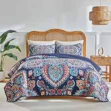 Boho Quilt Set King Size - Reversible Summer Bohemian 102 90, Navy