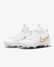 Nike Huarache 9 Varsity LAX  size 8-9 White/Metallic Gold Men's Lacrosse Cleat