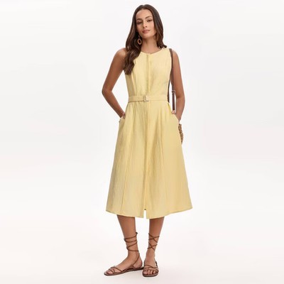 Women Belted Midi Dress - A New Day Yellow XS