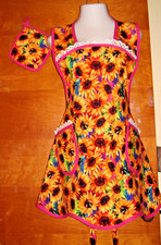 TABLIER BAVOIR FAIT MAIN - TAILLE PLUS - TOURNESOLS PAR CHONG-A HWANG - VINTAGE - RÉTRO