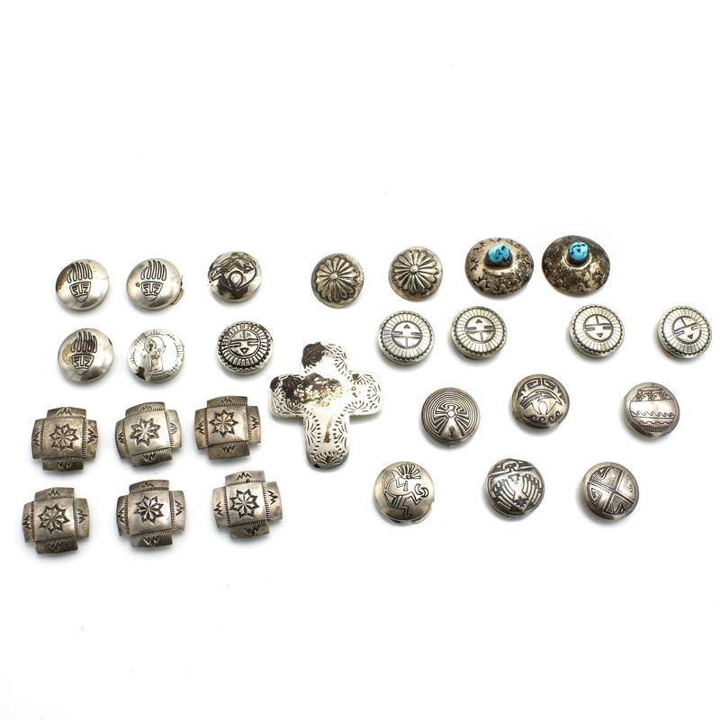 Southwest Sterling Turquoise Hand Stamped Motif Button Covers Lot of 27 #S5591-1