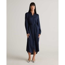 Quince Dress Small Women's Navy Poplin Midi Tunic Organic Cotton Tiered Maxi