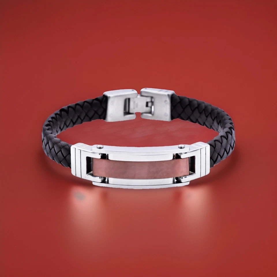 Pulsera de cuero marrón de acero inoxidable chocolate joyería blackjack genuina ¡NUEVA CON ETIQUETAS! Foto 2 de 4