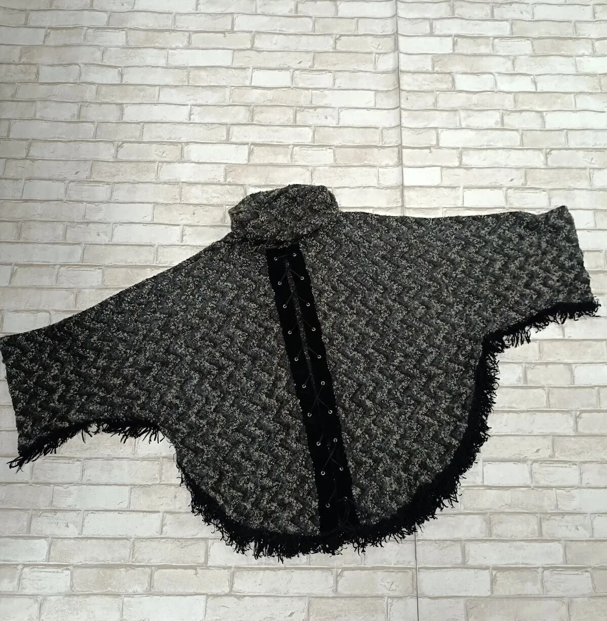Morgan de Toi wool blend poncho with suede insert size M
