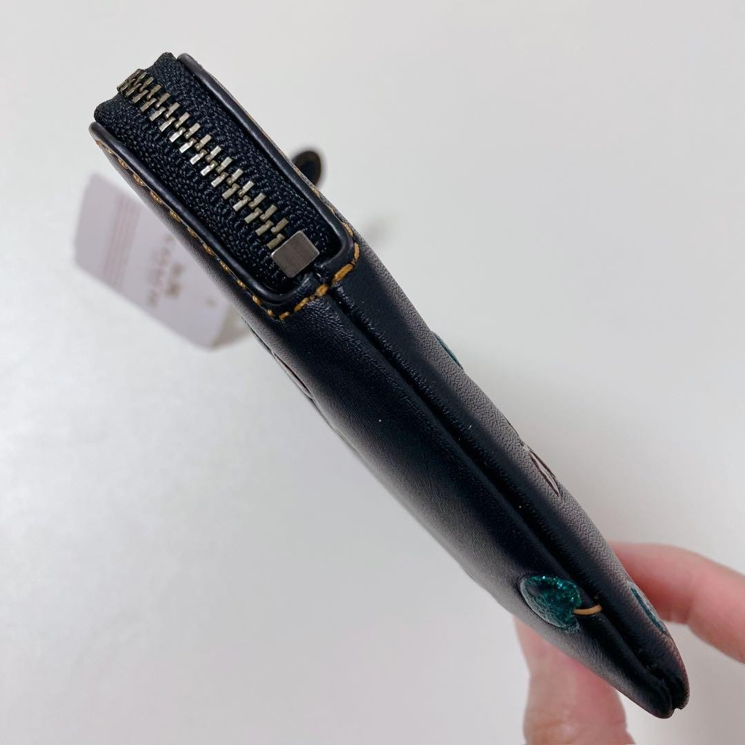 COACH Cherry Pattern Coin Case Black Leather Mint… - image 4