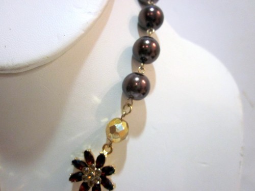 Collar colgante de mujer - cristales facetados cuentas falsas perlas - Imagen 5 de 9