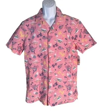 NAUTICA Men's Short Sleeve Button Down Pink Tropical Shirt Medium NWT