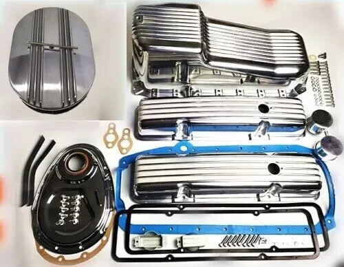 chevy 350 dress up kit blue 1958-79 Small Block 283-350 Tall Retro Polished Finned Engine 000 rpm
