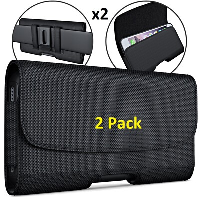 2 Pack XL RUGGED Nylon Cell Phone Belt Holder Holster Case w/Clip Carrying Pouch