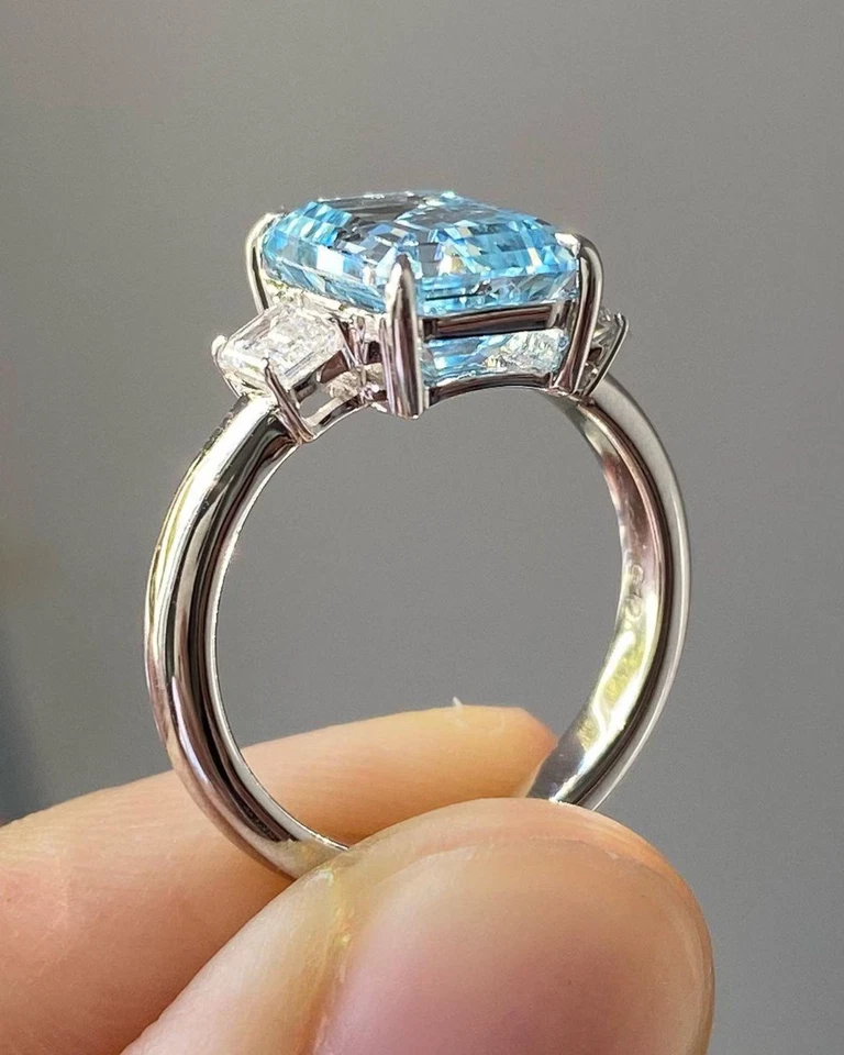 5.50 Ct Emerald Cut Natural Aquamarine Diamond Ring 14K Solid White Gold Size 7 - Image 4 of 4