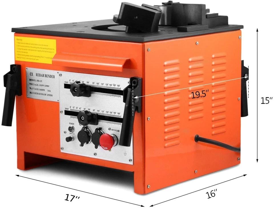Dobladora de barras de refuerzo eléctrica de 25 mm con dos pies controles de 2 puntos RB-25 #8 1" barras de refuerzo de acero Foto 4 de 4