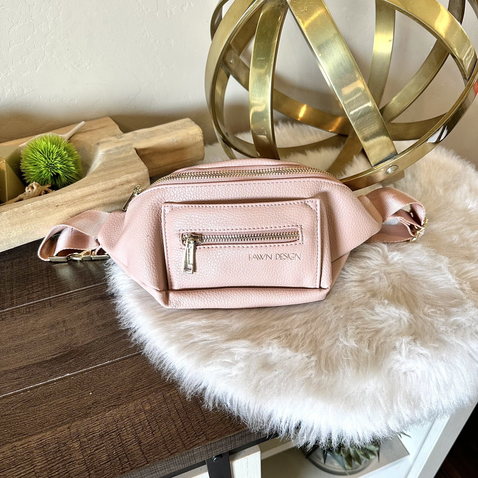 Fawn Design Fawny Fanny Pack crossbody Sling BagBlush Pink Gold