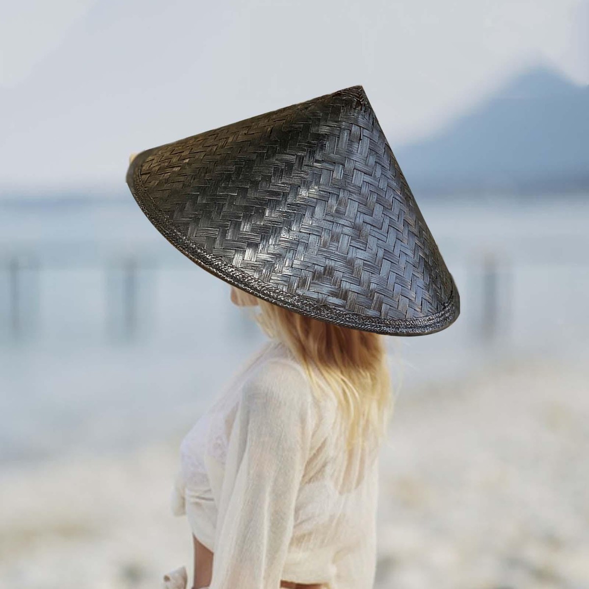 Bamboo Coolie Hat Children Retro Beach Hat for Cosplay Party