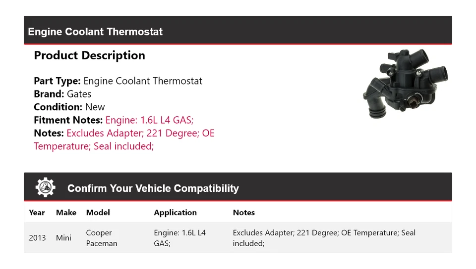 Portões termostato líquido de arrefecimento do motor GAS Mini Cooper Paceman 1.6L L4 2013 - Imagem 2 de 4