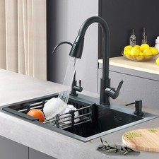 21.7" Stainless Steel Black Kitchen Sink with Faucet Single Bowl Top mount Sink