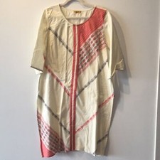 Aurelia Kurta XXL Cream White Gray Tribal Print Indian Attire 100 Cotton