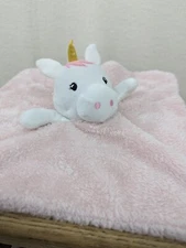 DTU Inc Pink Unicorn Baby Security Blanket Lovey Soft Fleece Gold Horn Tag Cut