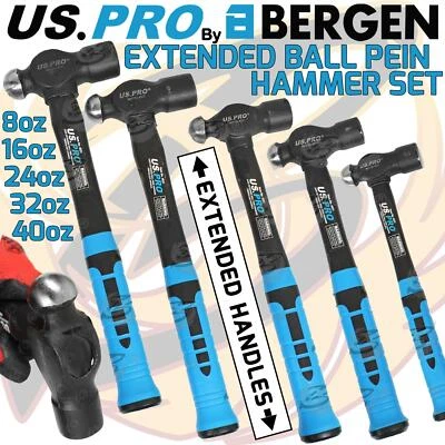 Ball Pein Hammer Set 5pc Ball PEEN Machinist's Extended TRP Hammers 8oz - 40oz