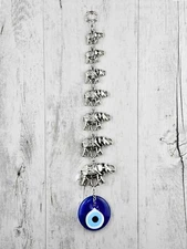 Turkish Greek Blue Evil Eye Mati Good Luck 7 Elephant Hanging Wall Decoration