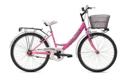 MADICKS Bicicletta Bambina Ragazza Da Passeggio Misura 24 Bici Cestino Floreale Rosa
