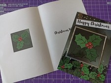 Topper per carte a strati decoupage fatto a mano e inserto abbinato, Holly, Buon Natale