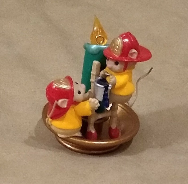 Hallmark firemen on ladder with bucket and candle 1999 ornament