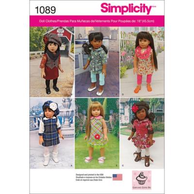 Simplicity Pattern 1089 New 18'' Dolls 6 Trendy Style Outfits