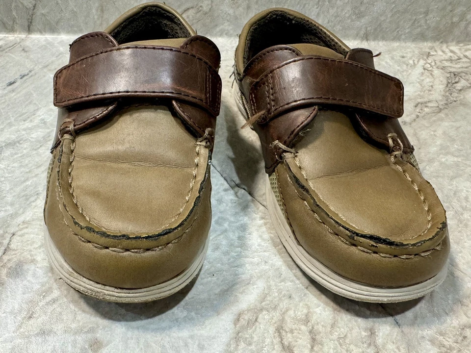 SmartFit Shoes Youth Boys Size 10 Loafers Brown Faux Leather Hook & Loop Straps - Image 4 of 4