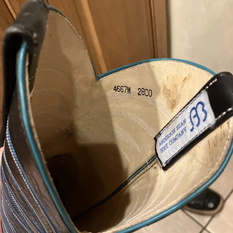 Botas Anderson Bean para mujer Western negras avestruz detalles verde azulado 8B Usadas en Excelente Condición Foto 3 de 4