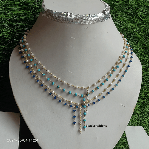 3-4 mm Natürlicher Türkis Vergoldet Rosenkranz Perlen Kette Edelstein Halskette - Bild 5 von 6