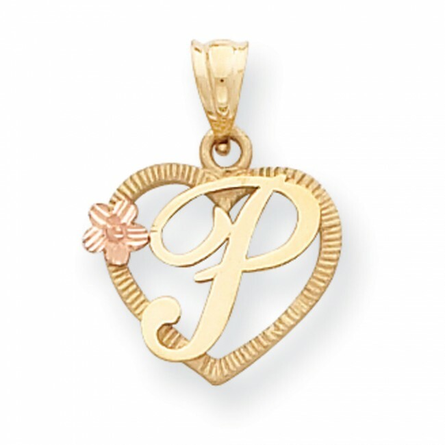 14K Two-Tone Gold Plated Initial "P" in Heart Charm Pendant