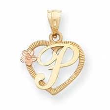 14K Two-Tone Gold Plated Initial "P" in Heart Charm Pendant