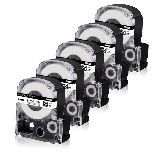 5PK Black on White 1" Compatible for King Jim SS24KW AS24KW Epson Tape LW-700