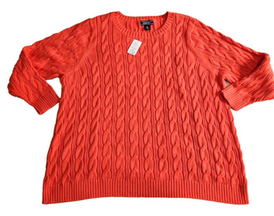 Lands End Rust Cable Knit Pullover Cotton Crew Neck Sweater 3X Pull Over